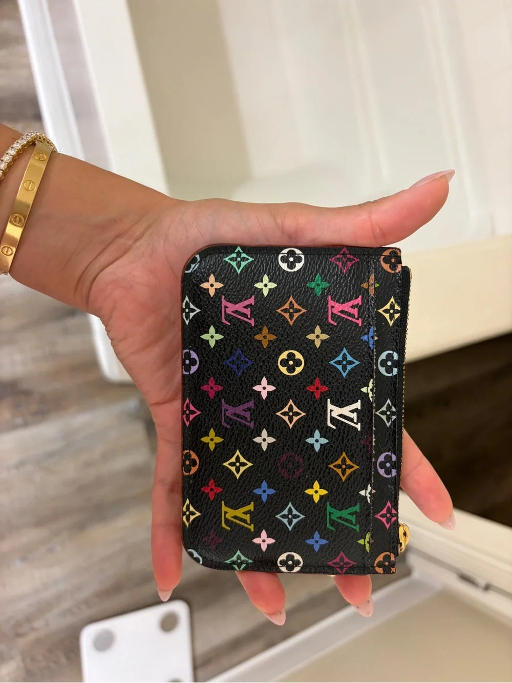 Louis Vuitton Black Multicolor Monogram Key Pouch with Gold Chain